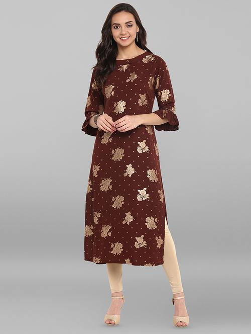foil printed straight kurta - 16250375 - Very Small Image - 1