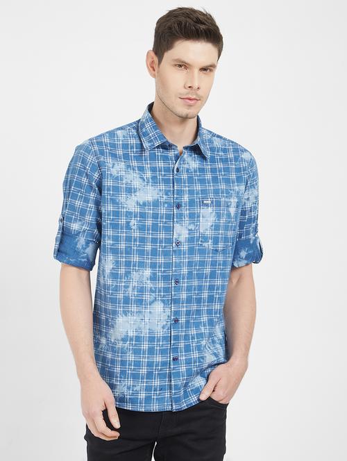 blue checkered casual shirt - 16251285 - Standard Image - 1