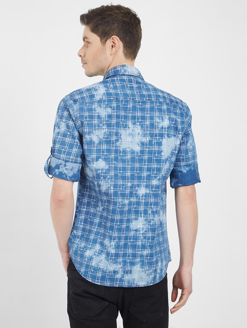 blue checkered casual shirt - 16251285 - Zoom Image - 3