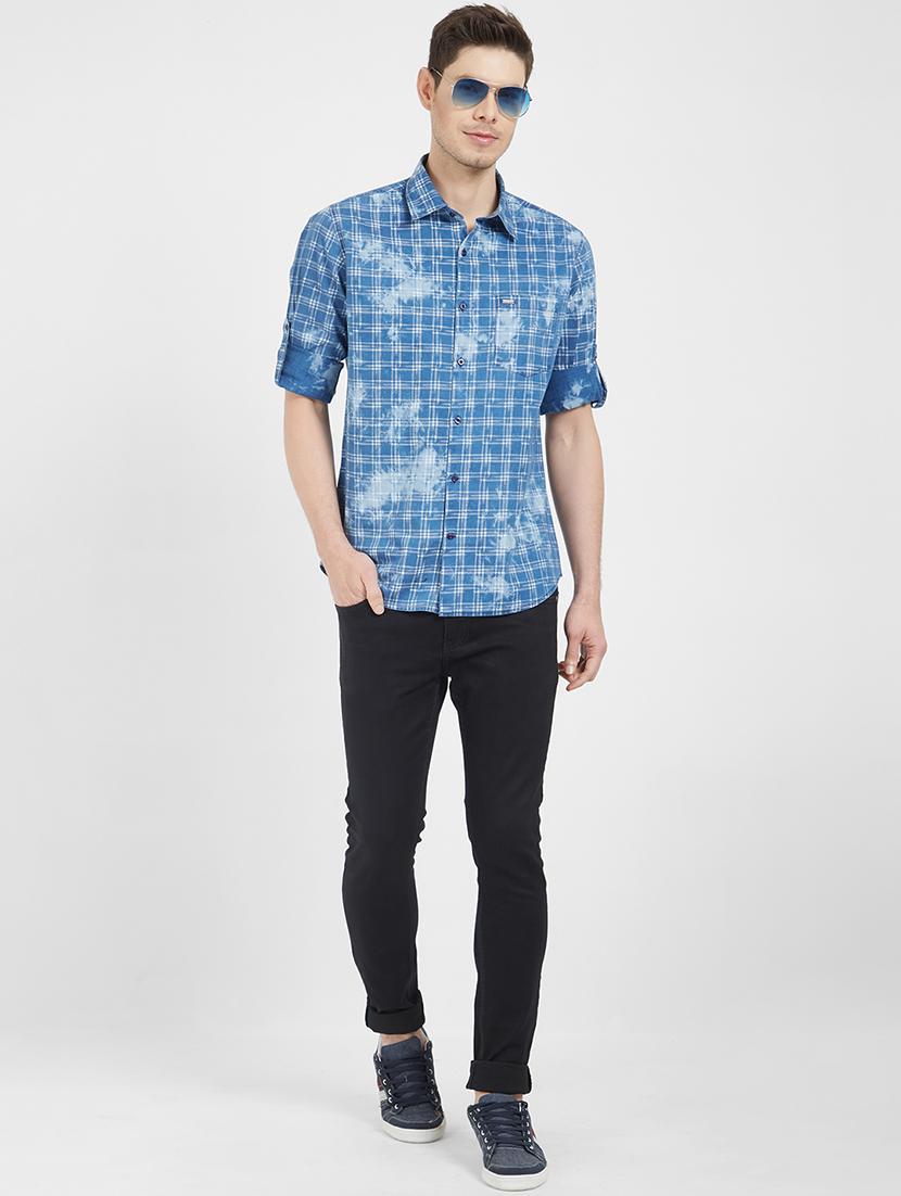 blue checkered casual shirt - 16251285 - Zoom Image - 4
