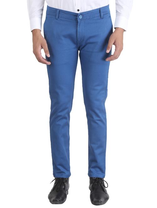 blue solid chinos - 16251415 - Standard Image - 1