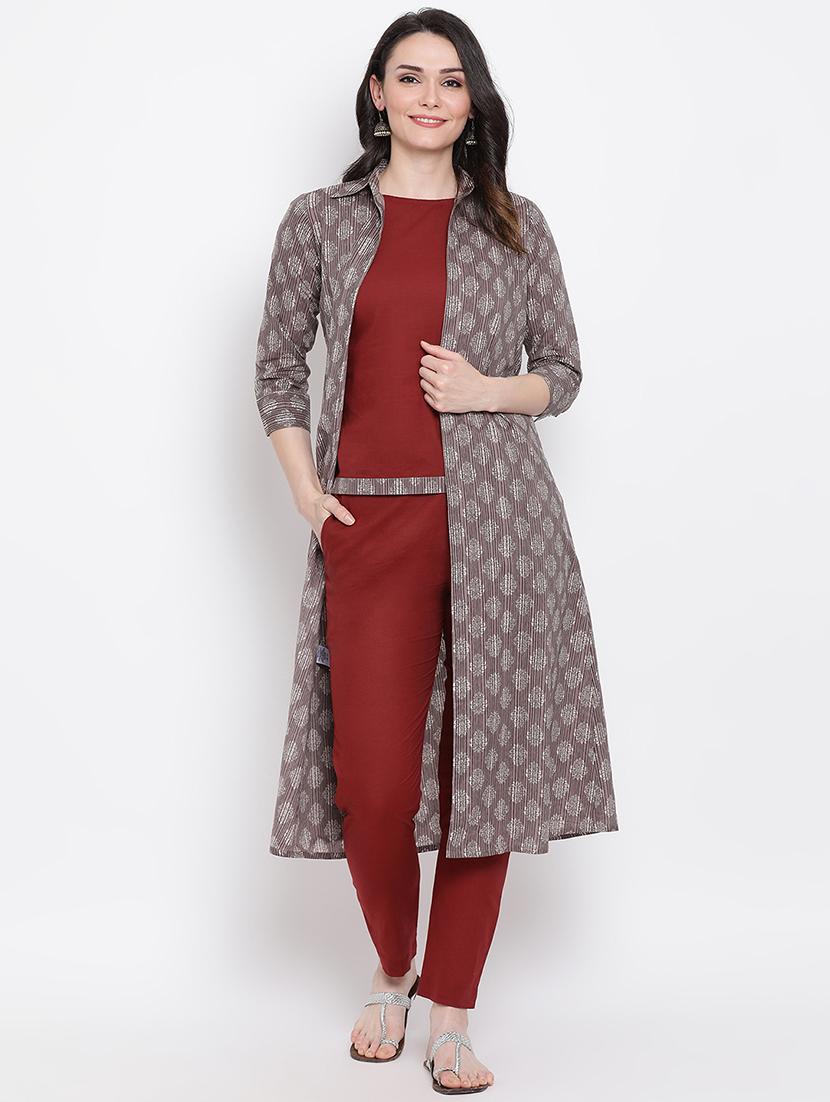 solid kurta pant jacket fusion set - 16251820 - Zoom Image - 1