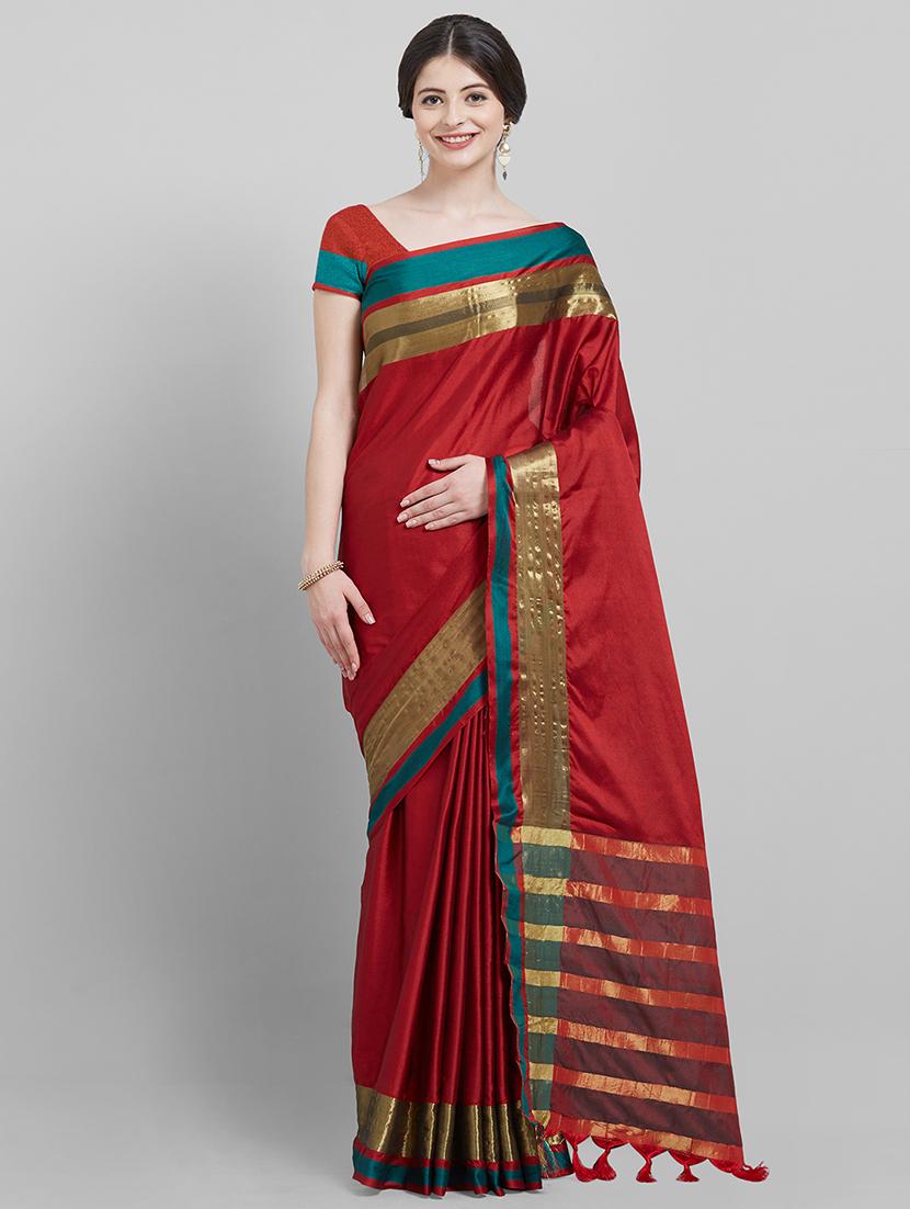 Contrast bordered saree with blouse - 16251913 - Zoom Image - 1