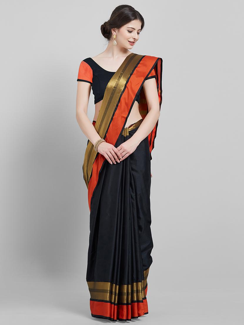 Contrast bordered saree with blouse - 16251914 - Zoom Image - 1