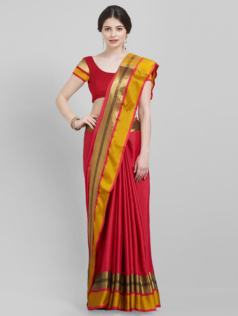Contrast bordered saree with blouse - 16251915 - Zoom Image - 1