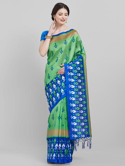 floral ikat printed saree with blouse - 16251923 - Standard Image - 1