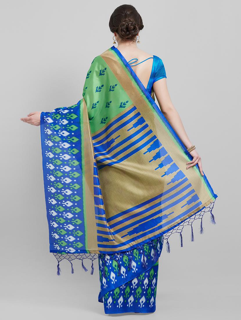 floral ikat printed saree with blouse - 16251923 - Zoom Image - 2