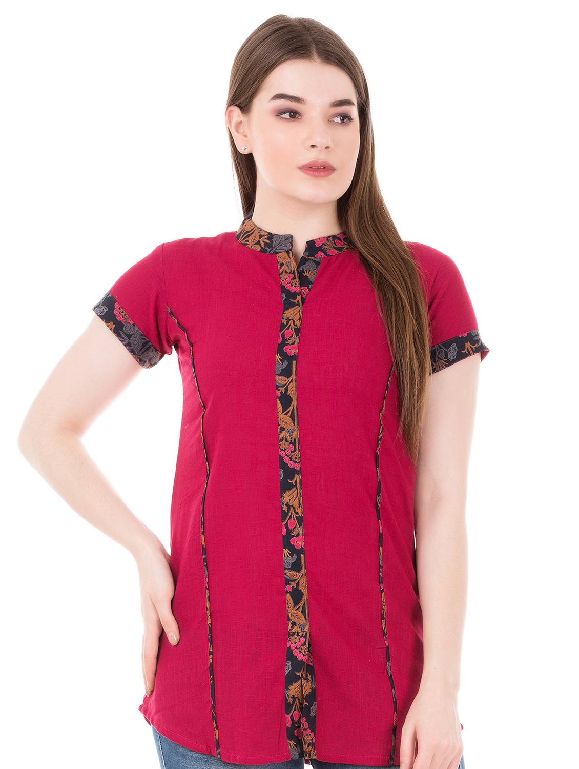 Printed patch detailing a-line kurti - 16252116 - Zoom Image - 1
