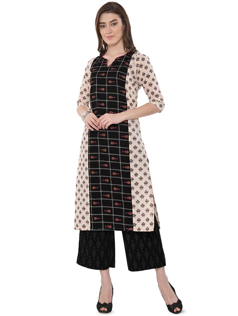 checkered printed straight kurta - 16252599 - Zoom Image - 1