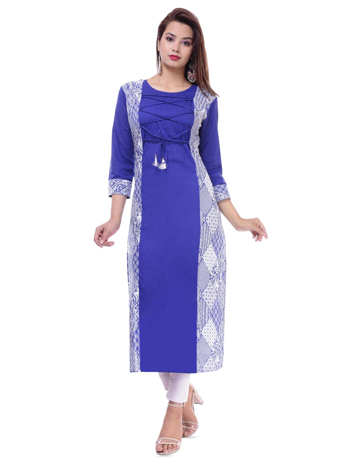 drawstring printed straight kurta - 16252843 - Zoom Image - 1