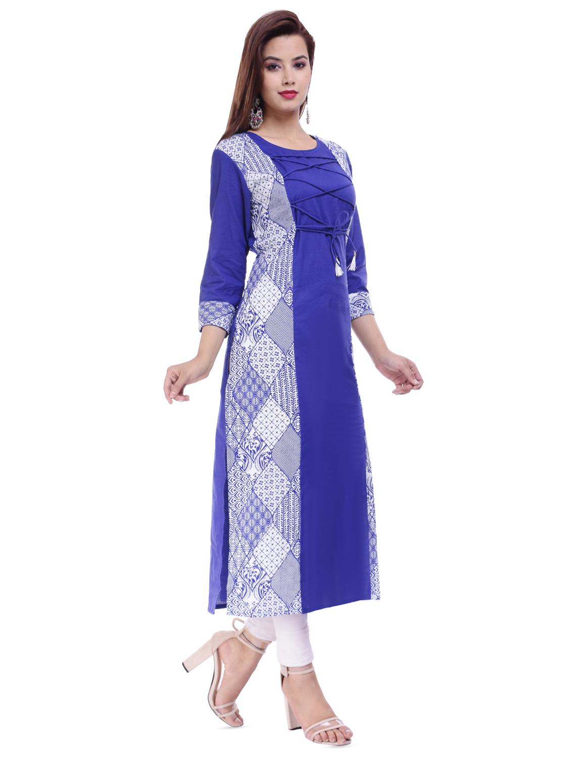 drawstring printed straight kurta - 16252843 - Zoom Image - 2