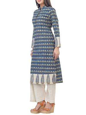indigo printed straight kurta - 16252882 - Standard Image - 2