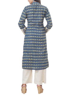 indigo printed straight kurta - 16252882 - Standard Image - 3
