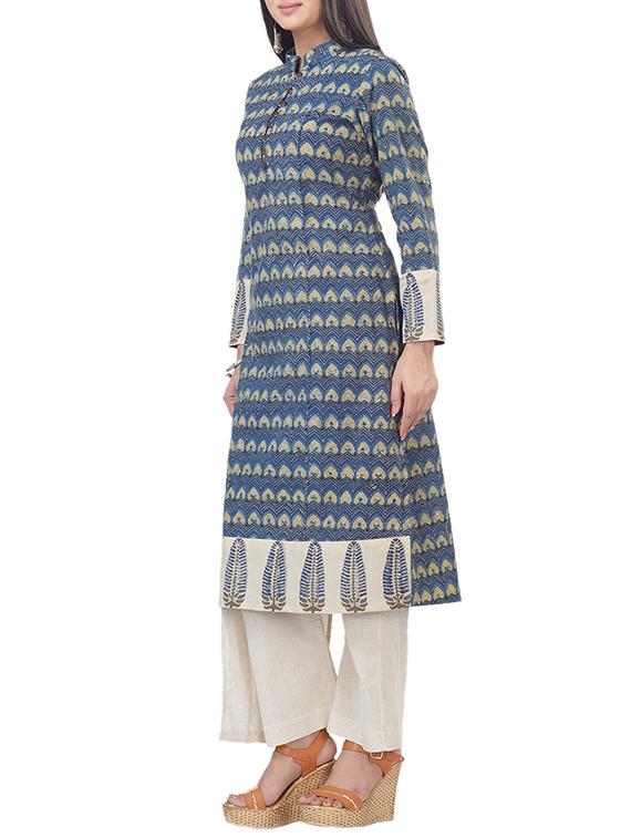 indigo printed straight kurta - 16252882 - Zoom Image - 2