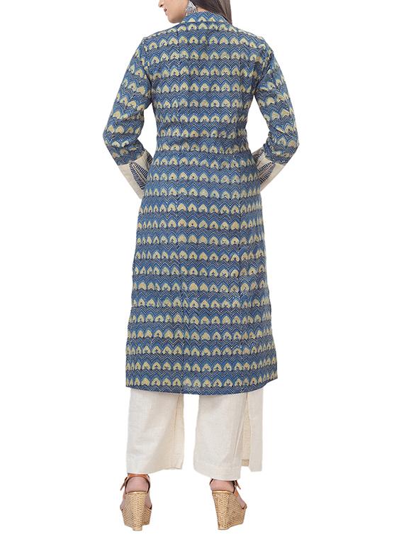 indigo printed straight kurta - 16252882 - Zoom Image - 3