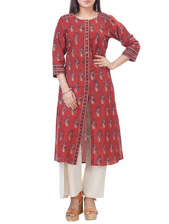 printed a-line kurta - 16252885 - Zoom Image - 1