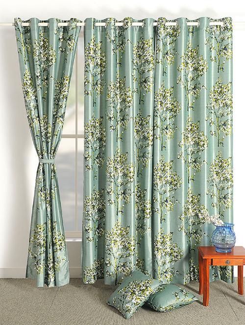 Floral Print Polyester 220 GSM Set of 2 Eyelet Long Door curtain - 16252996 - Standard Image - 1