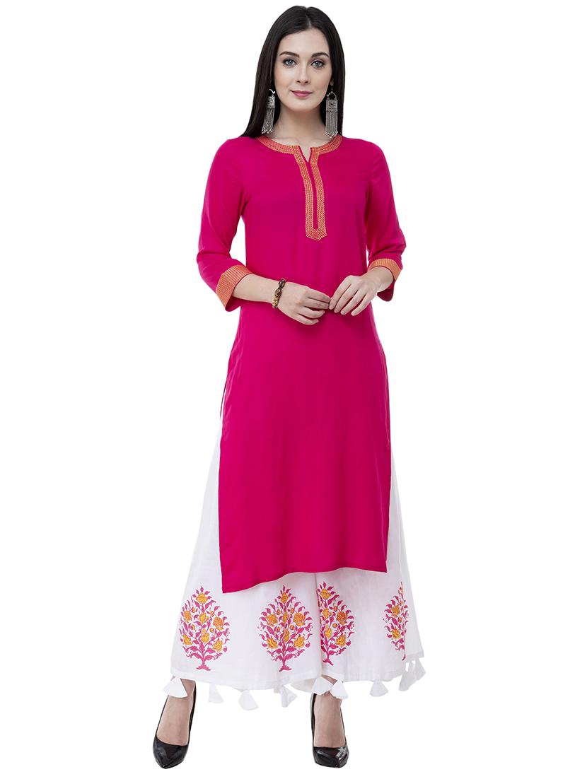 solid straight kurta palazzo set - 16253247 - Zoom Image - 1