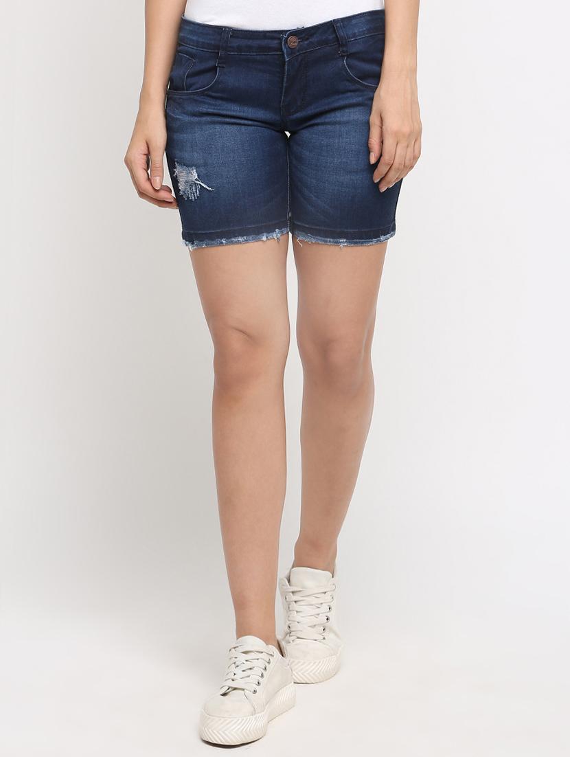 frayed hem distressed denim shorts - 16253374 - Zoom Image - 1