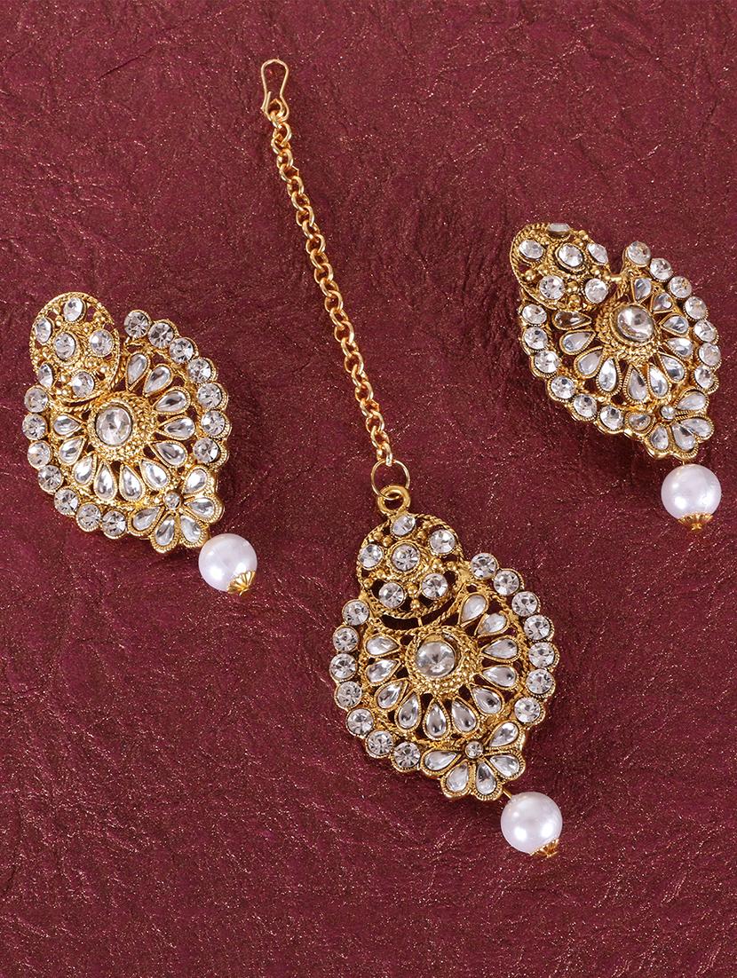 gold brass maang teeka - 16253448 - Zoom Image - 1