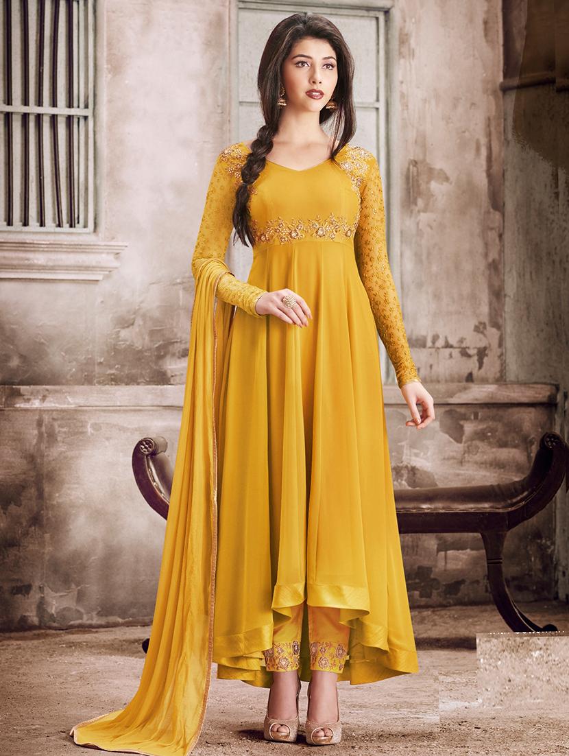 embroidered semi-stitched anarkali suit - 16253728 - Zoom Image - 1