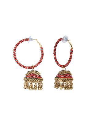 red brass jhumka earring - 16253747 - Standard Image - 2