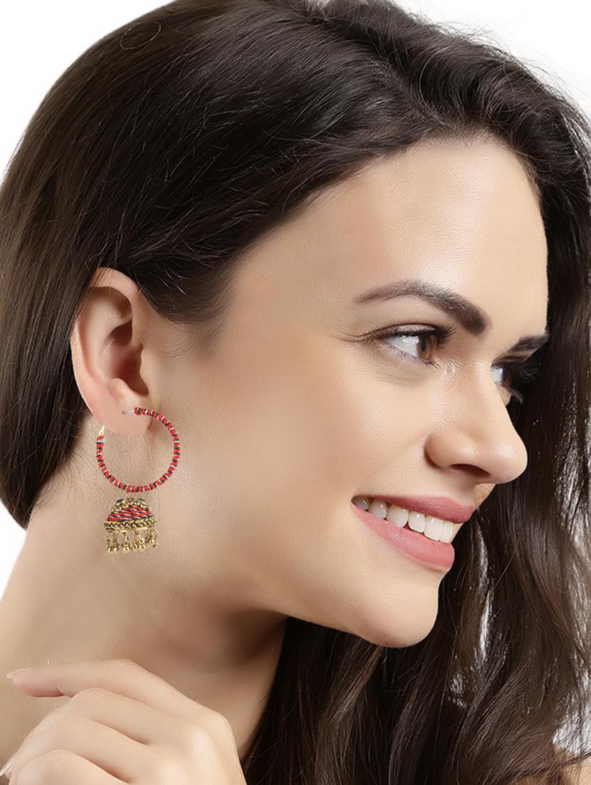 red brass jhumka earring - 16253747 - Zoom Image - 3