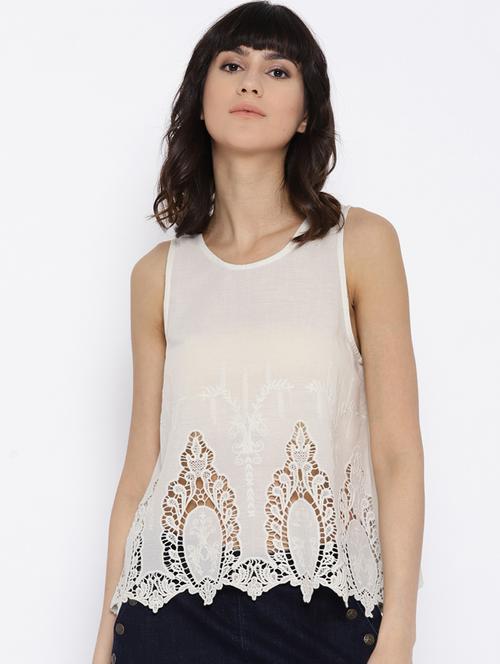 crochet detail embroidered top - 16254542 - Standard Image - 1