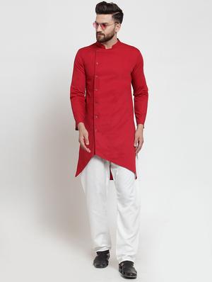 red solid asymmetric kurta - 16254903 - Standard Image - 4