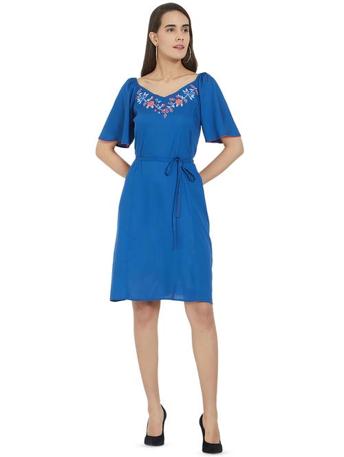 tie knot floral embroidered a-line dress - 16256143 - Standard Image - 1