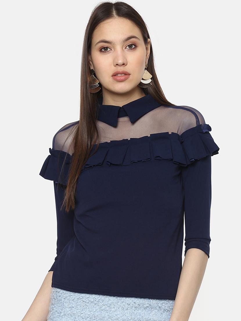 sheer panel ruffle detail top - 16256438 - Zoom Image - 1