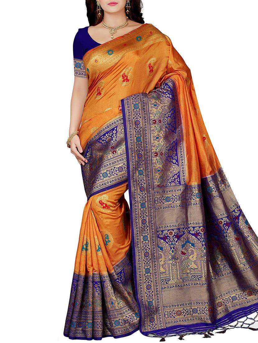 contrast zari border woven saree with blouse - 16256568 - Zoom Image - 1