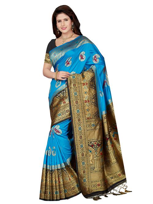 gold zari border woven saree with blouse - 16256569 - Standard Image - 1