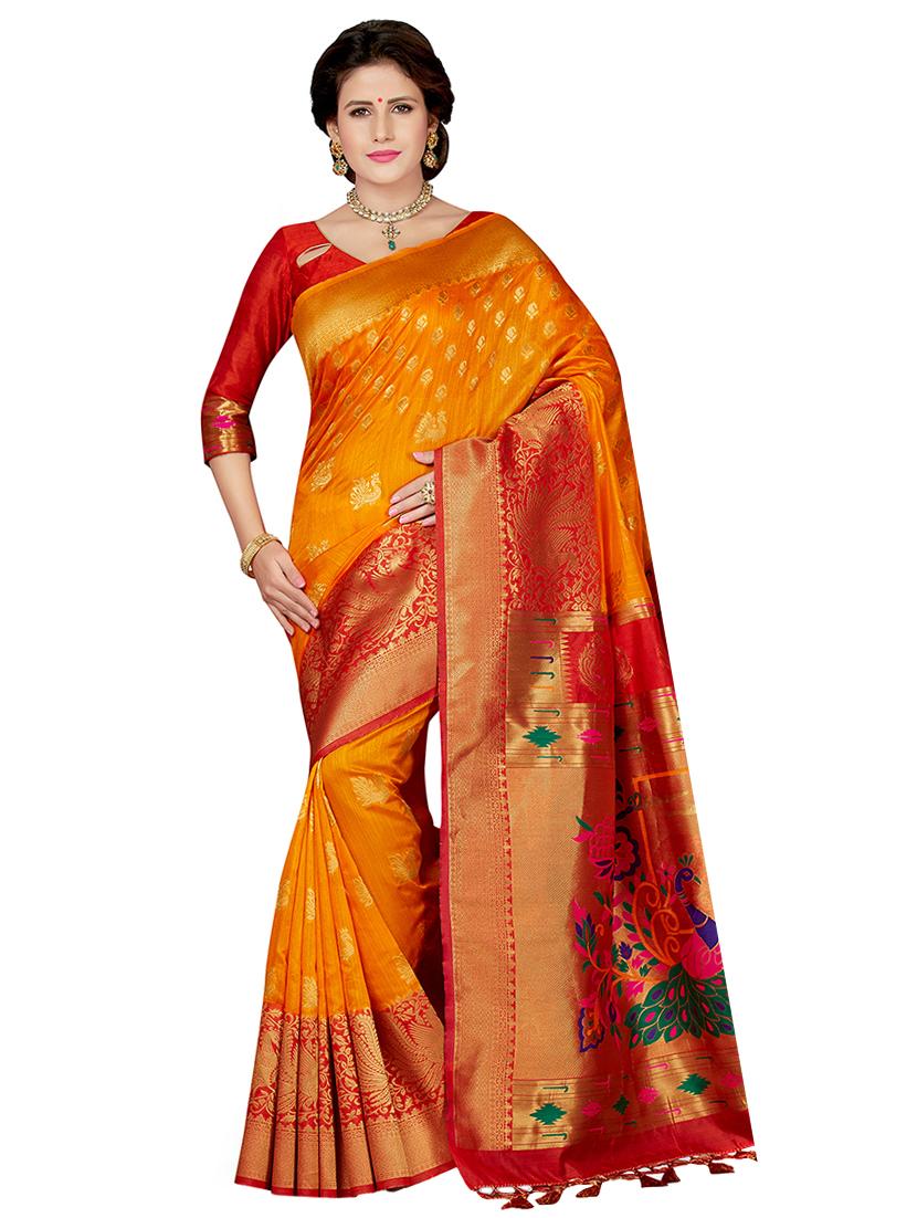 contrast zari border woven saree with blouse - 16256575 - Zoom Image - 1