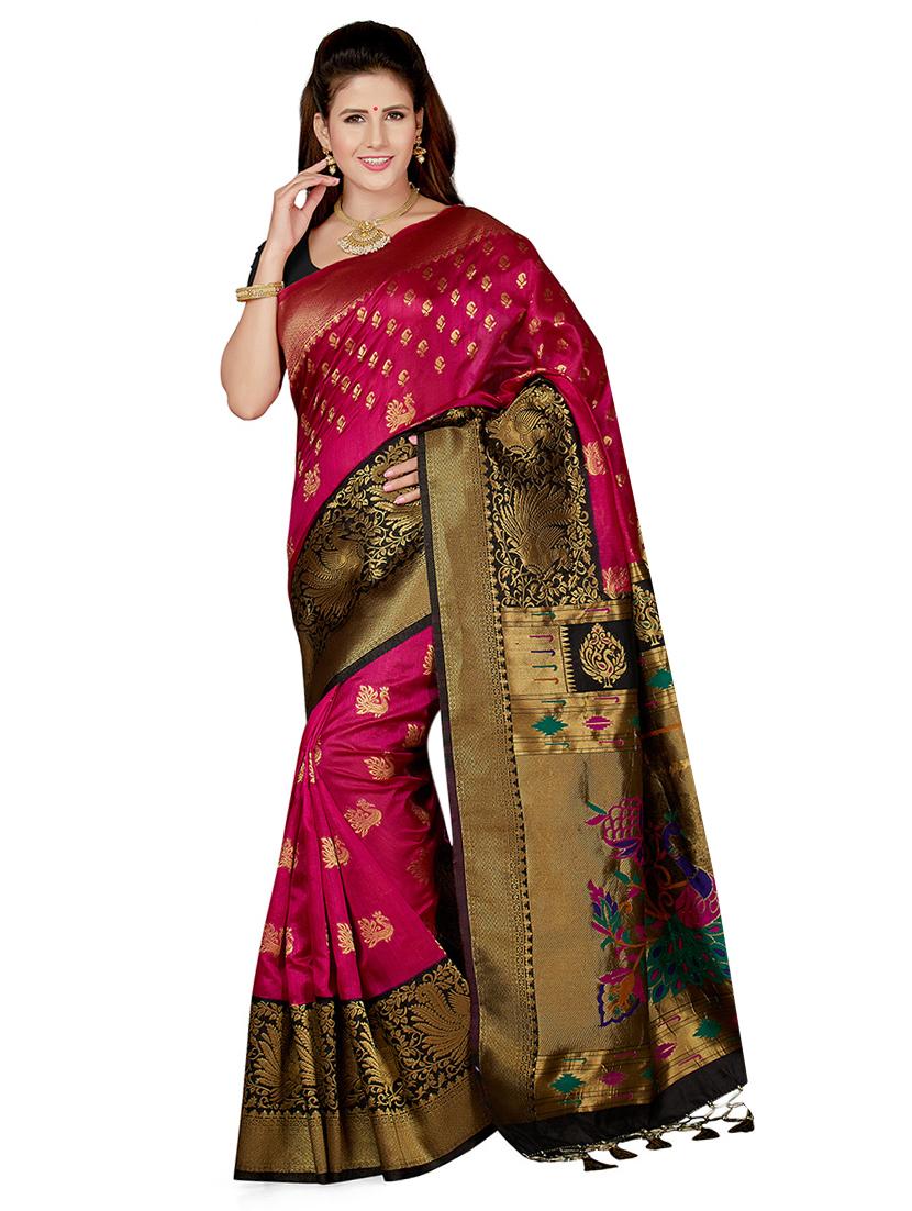 gold zari border woven saree with blouse - 16256577 - Zoom Image - 1