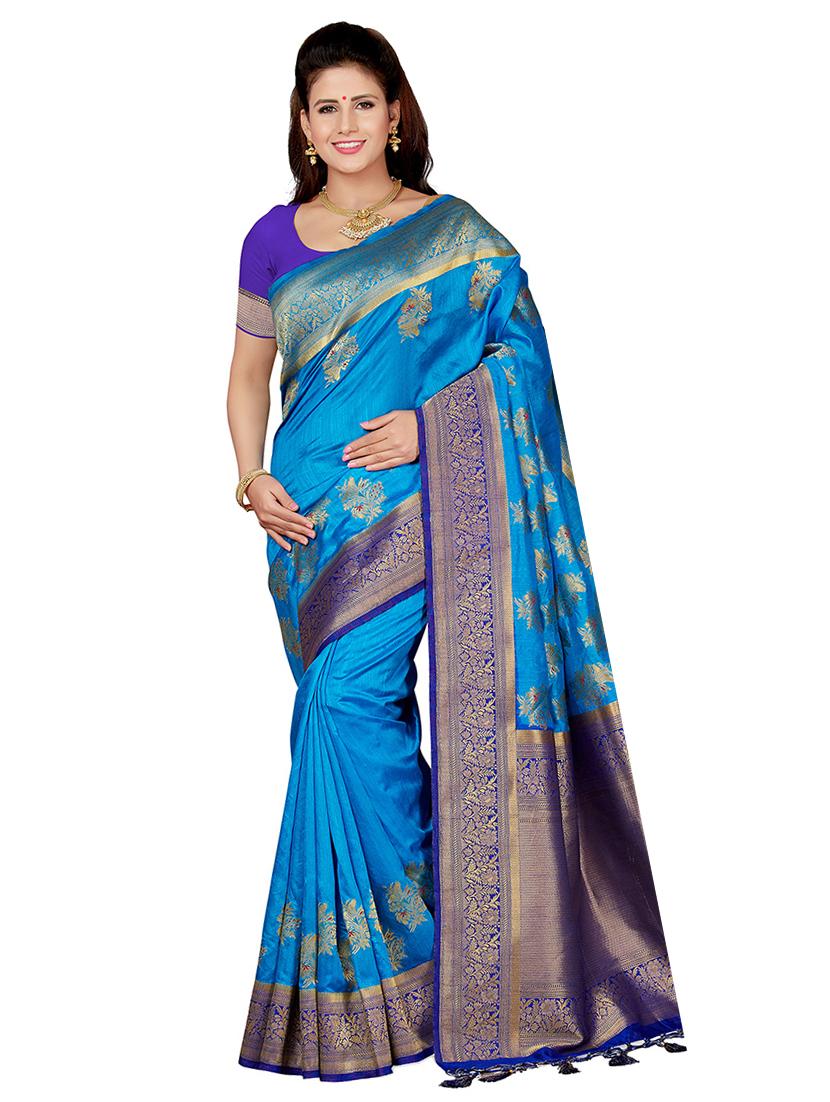 floral zari motif woven saree with blouse - 16256579 - Zoom Image - 1