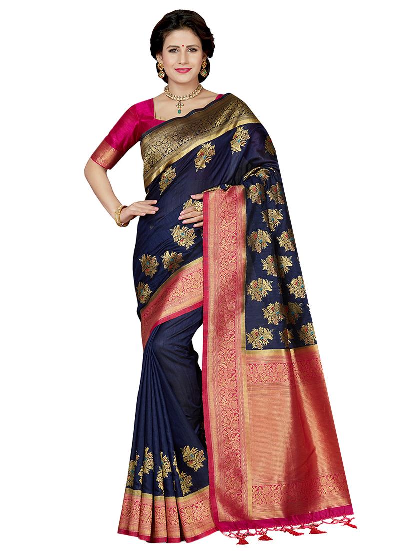 floral zari motif woven saree with blouse - 16256580 - Zoom Image - 1