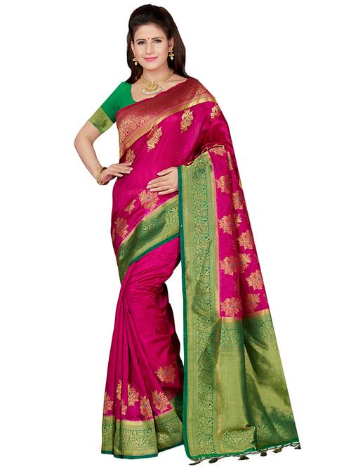 floral zari motif woven saree with blouse - 16256581 - Standard Image - 1
