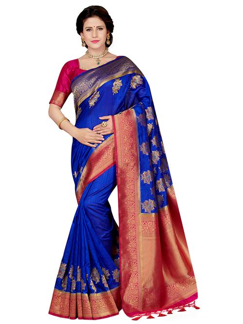 floral zari motif woven saree with blouse - 16256582 - Standard Image - 1
