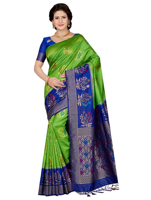 contrast zari border woven saree with blouse - 16256584 - Standard Image - 1