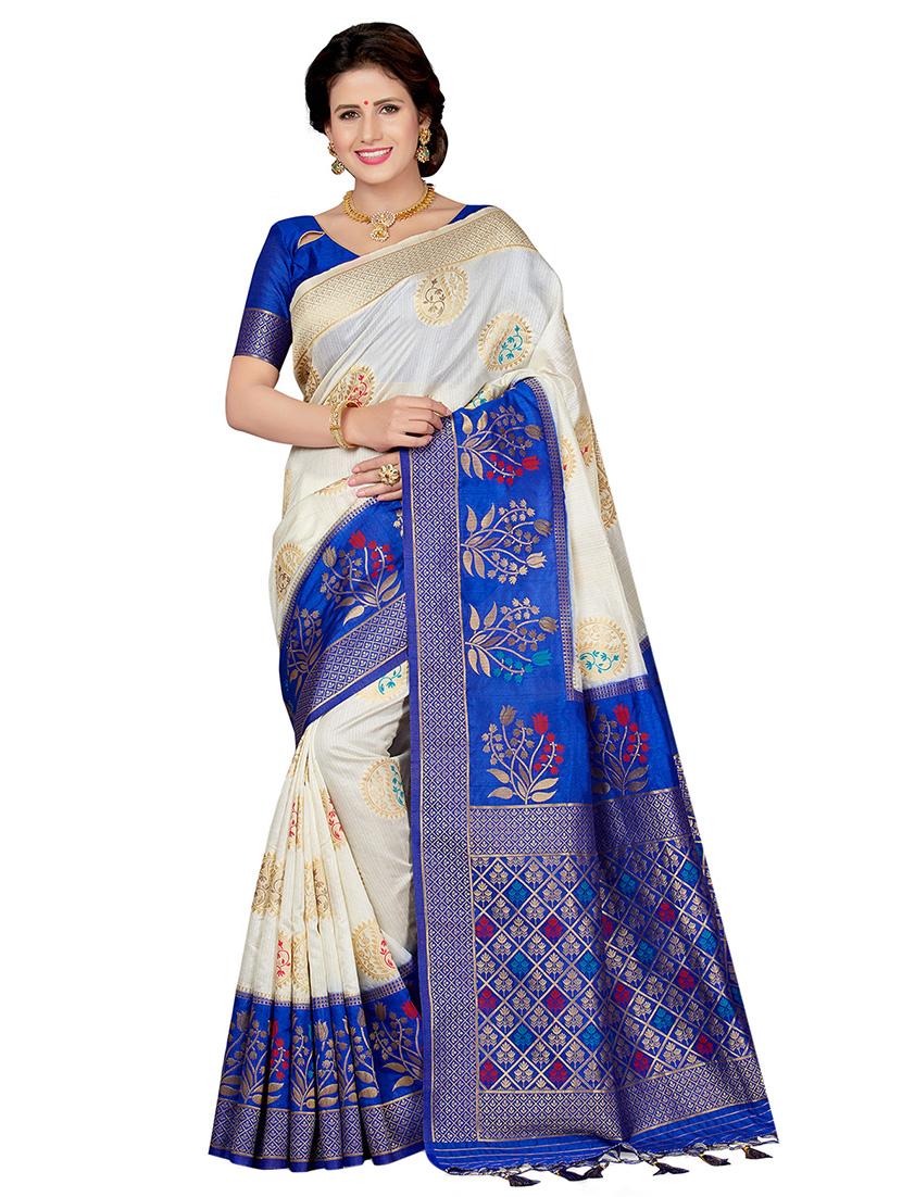 contrast zari border woven saree with blouse - 16256586 - Zoom Image - 1