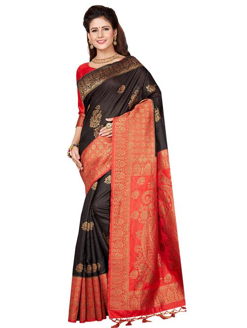 contrast zari border woven saree with blouse - 16256588 - Standard Image - 1