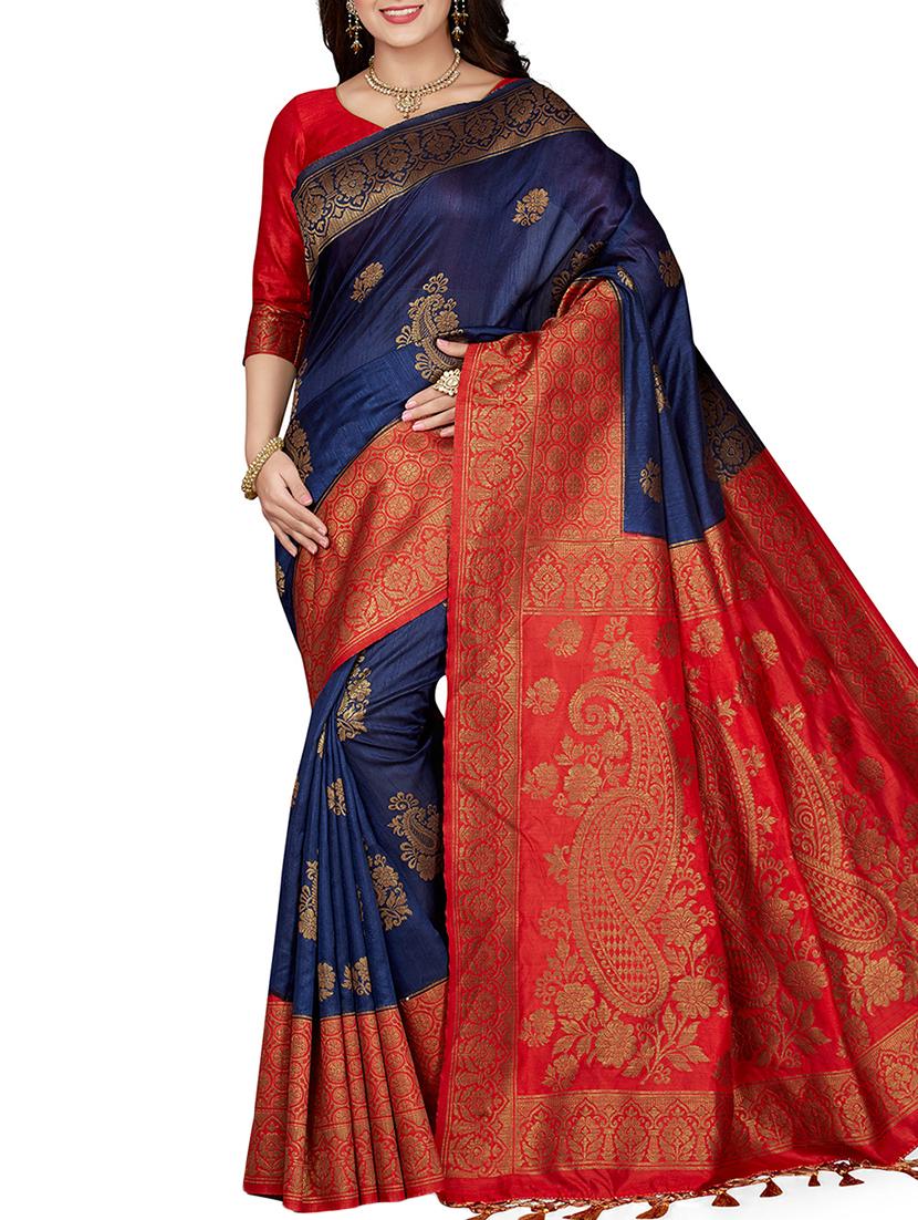 contrast zari border woven saree with blouse - 16256589 - Zoom Image - 1