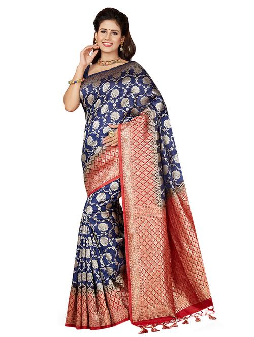 floral zari motif woven saree with blouse - 16256590 - Standard Image - 1
