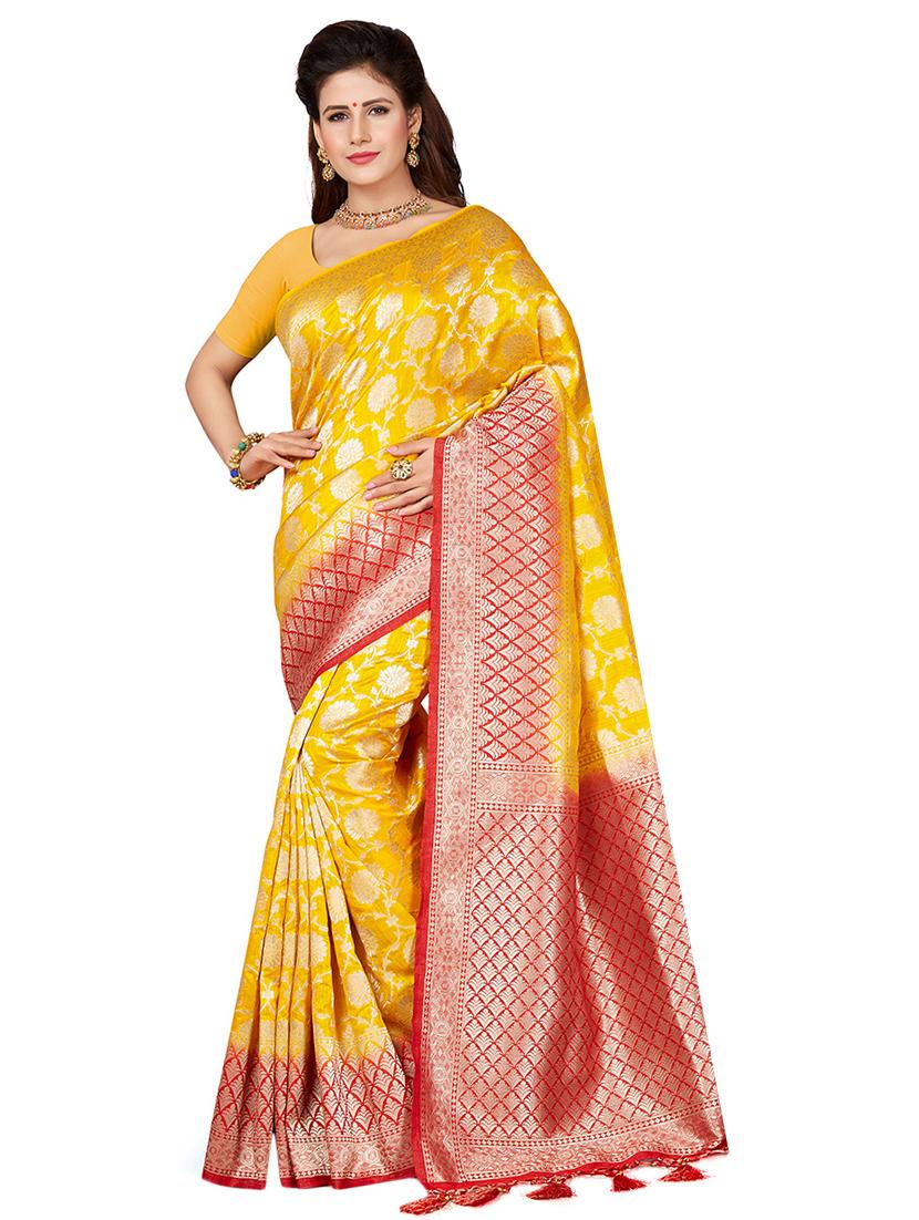 floral zari motif woven saree with blouse - 16256591 - Zoom Image - 1