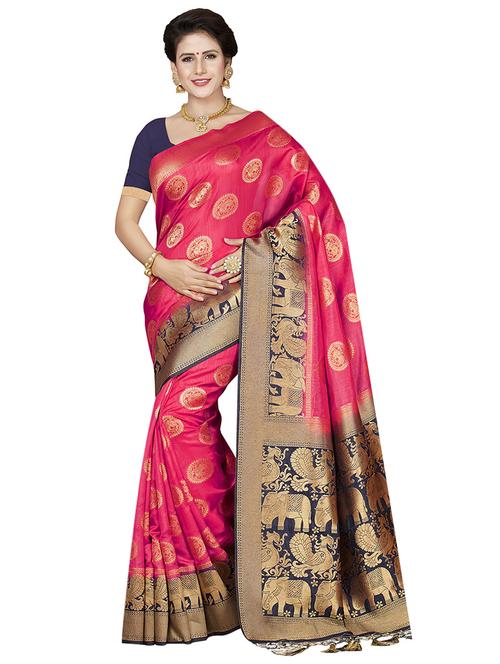 conversational zari motif woven saree with blouse - 16256594 - Standard Image - 1