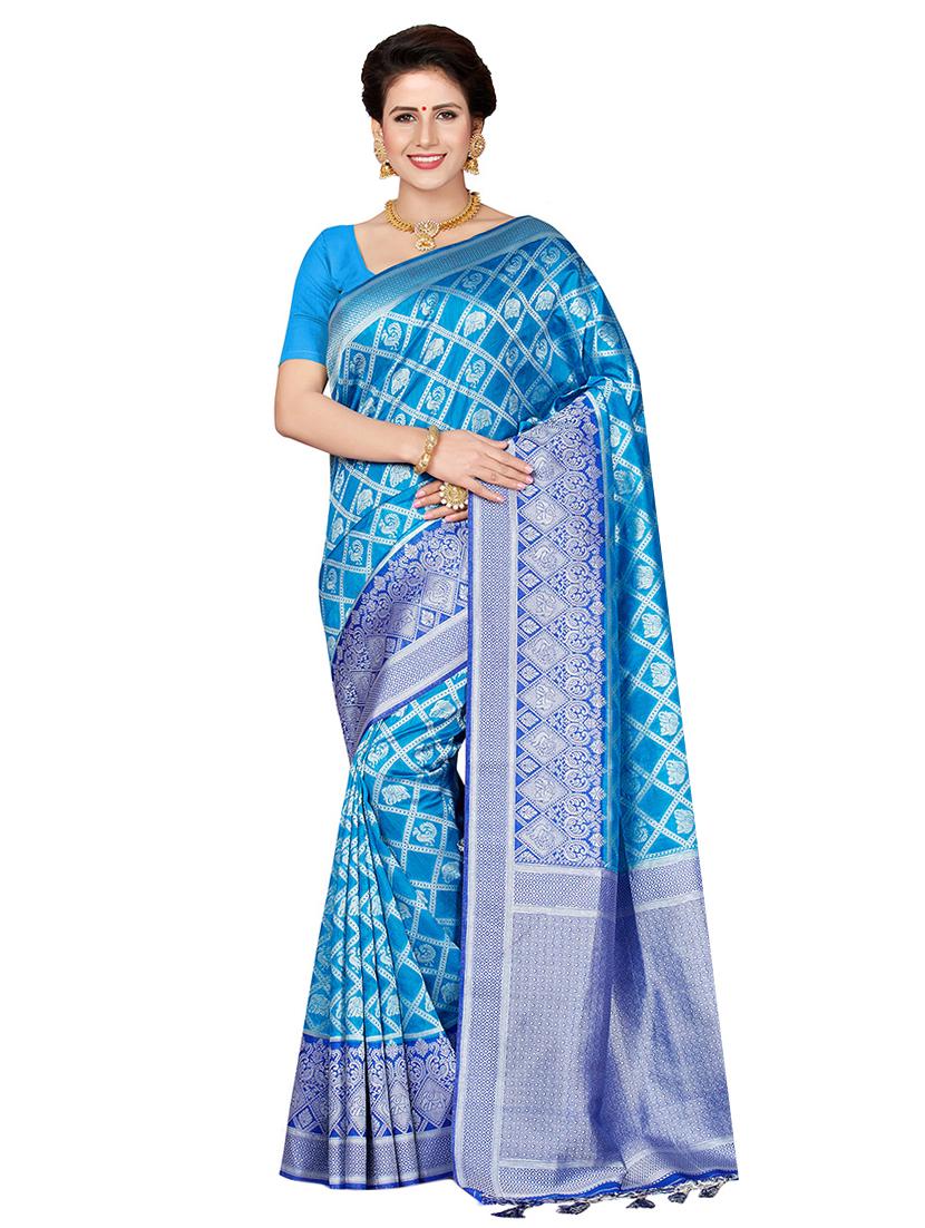 conversational zari motif woven saree with blouse - 16256595 - Zoom Image - 1