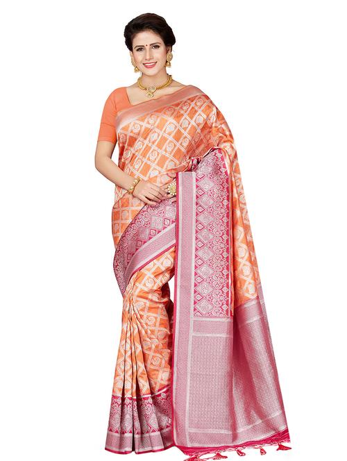 checkered zari motif woven saree with blouse - 16256597 - Standard Image - 1