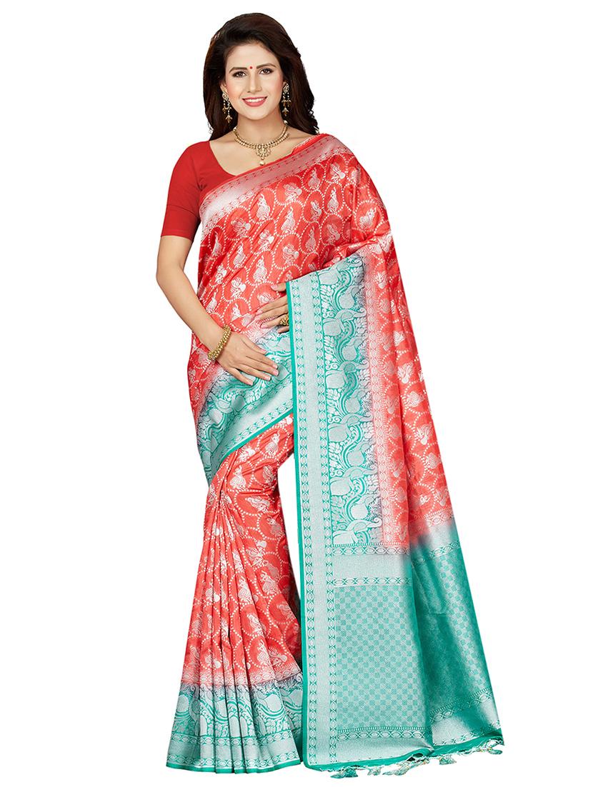 contrast zari border woven saree with blouse - 16256598 - Zoom Image - 1