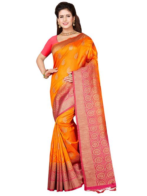 contrast zari border woven saree with blouse - 16256604 - Standard Image - 1